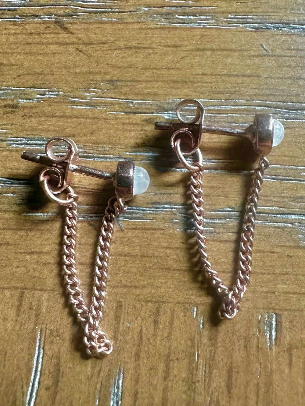 Rose Gold Plated Sterling Silver Chain Huggies with Moonstones